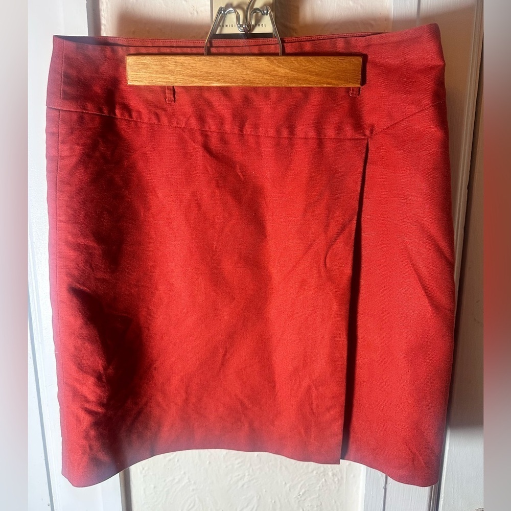 Cassis Linen-Blend Mini Skirt – Size 4 – Terracotta Dark Orange (Fully Lined)